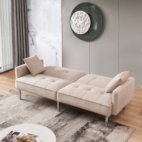 84.6' Extra Long Futon Adjustable Sofa Bed, Modern Tufted Fabric Folding Daybed Guest Bed, Upholstered Modern Convertible Sofa - Beige