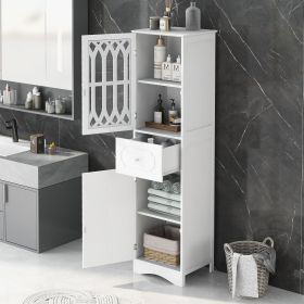 Tall Bathroom Cabinet, Freestanding Storage Cabinet with Drawer and Doors, MDF Board, Acrylic Door, Adjustable Shelf, White