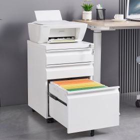 3-Drawer Mobile File Cabinet with Lock, Office Storage Filing Cabinet for Legal/Letter Size, Pre-Assembled Metal File Cabinet Except Wheels Under Desk