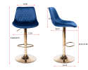 Set of 2 Bar Stools,with Chrome Footrest and Base Swivel Height Adjustable Mechanical Lifting Velvet + Golden Leg Simple Bar Stool-blue