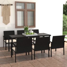 7 Piece Patio Dining Set Poly Rattan Black