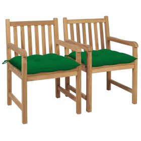 Patio Chairs 2 pcs with Green Cushions Solid Teak Wood