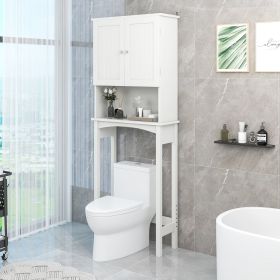 Over-The-Toilet Bathroom Cabinet with Shelf and Two Doors Space-Saving Storage; Easy to Assemble; White