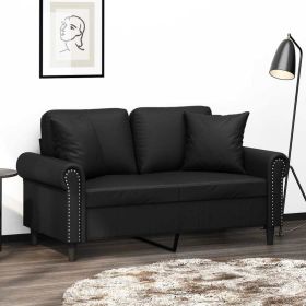 2-Seater Sofa with Throw Pillows Black 47.2" Faux Leather