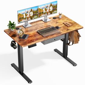 Sweetcrispy Electric Standing Desk with Drawer Adjustable Desk Ergonomic Rising Desk Computer Workstation,48 x 24 Inches Rustic Brown