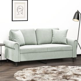 2-Seater Sofa with Throw Pillows Light Gray 55.1" Velvet