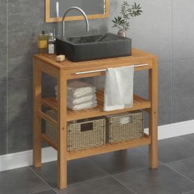 Bathroom Vanity Cabinet Solid Teak with Sink Marble Black