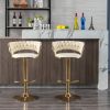 Set of 2 Bar Stools,with Chrome Footrest and Base Swivel Height Adjustable Mechanical Lifting Velvet + Golden Leg Simple Bar Stool-Cream