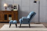 Soft Comfortable 1pc Accent Click Clack Chair with Ottoman Light Blue Fabric Upholstered Black Finish Legs Living Room Furniture