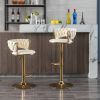 Set of 2 Bar Stools,with Chrome Footrest and Base Swivel Height Adjustable Mechanical Lifting Velvet + Golden Leg Simple Bar Stool-Cream