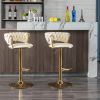 Set of 2 Bar Stools,with Chrome Footrest and Base Swivel Height Adjustable Mechanical Lifting Velvet + Golden Leg Simple Bar Stool-Cream