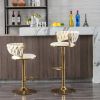 Set of 2 Bar Stools,with Chrome Footrest and Base Swivel Height Adjustable Mechanical Lifting Velvet + Golden Leg Simple Bar Stool-Cream