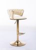 Set of 2 Bar Stools,with Chrome Footrest and Base Swivel Height Adjustable Mechanical Lifting Velvet + Golden Leg Simple Bar Stool-Cream