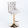 A&A Furniture,Golden Swivel Velvet Barstools Adjusatble Seat Height from 25-33 Inch, Modern Upholstered Bar Stools with Backs Comfortable Tufted for H