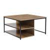 Vintage Square Wood Coffee Table with Storage, Metal Frame