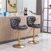 Set of 2 Bar Stools,with Chrome Footrest and Base Swivel Height Adjustable Mechanical Lifting Velvet + Golden Leg Simple Bar Stool-gray