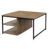 Vintage Square Wood Coffee Table with Storage, Metal Frame