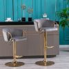 Set of 2 Bar Stools,with Chrome Footrest and Base Swivel Height Adjustable Mechanical Lifting Velvet + Golden Leg Simple Bar Stool-Grey