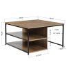 Vintage Square Wood Coffee Table with Storage, Metal Frame