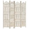 Hand carved 4-Panel Room Divider White 63"x65" Solid Mango Wood