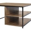 Vintage Square Wood Coffee Table with Storage, Metal Frame