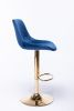 Set of 2 Bar Stools,with Chrome Footrest and Base Swivel Height Adjustable Mechanical Lifting Velvet + Golden Leg Simple Bar Stool-blue