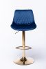 Set of 2 Bar Stools,with Chrome Footrest and Base Swivel Height Adjustable Mechanical Lifting Velvet + Golden Leg Simple Bar Stool-blue