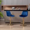 Set of 2 Bar Stools,with Chrome Footrest and Base Swivel Height Adjustable Mechanical Lifting Velvet + Golden Leg Simple Bar Stool-blue