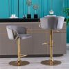 Set of 2 Bar Stools,with Chrome Footrest and Base Swivel Height Adjustable Mechanical Lifting Velvet + Golden Leg Simple Bar Stool-Grey