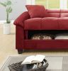 Contemporary Living Room Adjustable Sofa Red Color Microfiber Plush Storage Couch 1pc Futon Sofa w Pillows