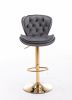 Set of 2 Bar Stools,with Chrome Footrest and Base Swivel Height Adjustable Mechanical Lifting Velvet + Golden Leg Simple Bar Stool-gray