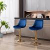 Set of 2 Bar Stools,with Chrome Footrest and Base Swivel Height Adjustable Mechanical Lifting Velvet + Golden Leg Simple Bar Stool-blue