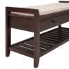 TREXM Shoe Rack with Cushioned Seat and Drawers, Multipurpose Entryway Storage Bench (Espresso)