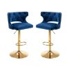 Bar Stools With Back and Footrest Counter Height Dining Chairs-Velvet Blue-2PCS/SET