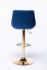 Set of 2 Bar Stools,with Chrome Footrest and Base Swivel Height Adjustable Mechanical Lifting Velvet + Golden Leg Simple Bar Stool-blue