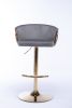 Set of 2 Bar Stools,with Chrome Footrest and Base Swivel Height Adjustable Mechanical Lifting Velvet + Golden Leg Simple Bar Stool-Grey