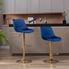 Set of 2 Bar Stools,with Chrome Footrest and Base Swivel Height Adjustable Mechanical Lifting Velvet + Golden Leg Simple Bar Stool-blue