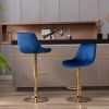 Set of 2 Bar Stools,with Chrome Footrest and Base Swivel Height Adjustable Mechanical Lifting Velvet + Golden Leg Simple Bar Stool-blue