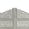 Hand carved 4-Panel Room Divider Gray 63"x65" Solid Mango Wood