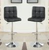 Black Faux Leather Bar Stool Counter Height Chairs Set of 2 Adjustable Height Kitchen Island Stools Modern