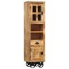 Highboard with Wheel 15"x11.8"x56.3" Solid Rough Mango Wood