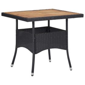 Patio Dining Table Black Poly Rattan and Solid Acacia Wood