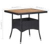 Patio Dining Table Black Poly Rattan and Solid Acacia Wood