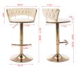 Set of 2 Bar Stools,with Chrome Footrest and Base Swivel Height Adjustable Mechanical Lifting Velvet + Golden Leg Simple Bar Stool-Cream