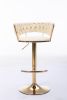 Set of 2 Bar Stools,with Chrome Footrest and Base Swivel Height Adjustable Mechanical Lifting Velvet + Golden Leg Simple Bar Stool-Cream