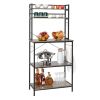 5-Tier Kitchen Bakers Rack with 10 S-Shaped Hooks; Industrial Microwave Oven Stand; Free Standing Kitchen Utility Cart Storage Shelf Organizer (Rustic