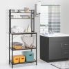 5-Tier Kitchen Bakers Rack with 10 S-Shaped Hooks; Industrial Microwave Oven Stand; Free Standing Kitchen Utility Cart Storage Shelf Organizer (Rustic