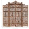 Hand carved 4-Panel Room Divider Brown 63"x65" Solid Mango Wood