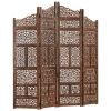 Hand carved 4-Panel Room Divider Brown 63"x65" Solid Mango Wood