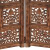 Hand carved 4-Panel Room Divider Brown 63"x65" Solid Mango Wood